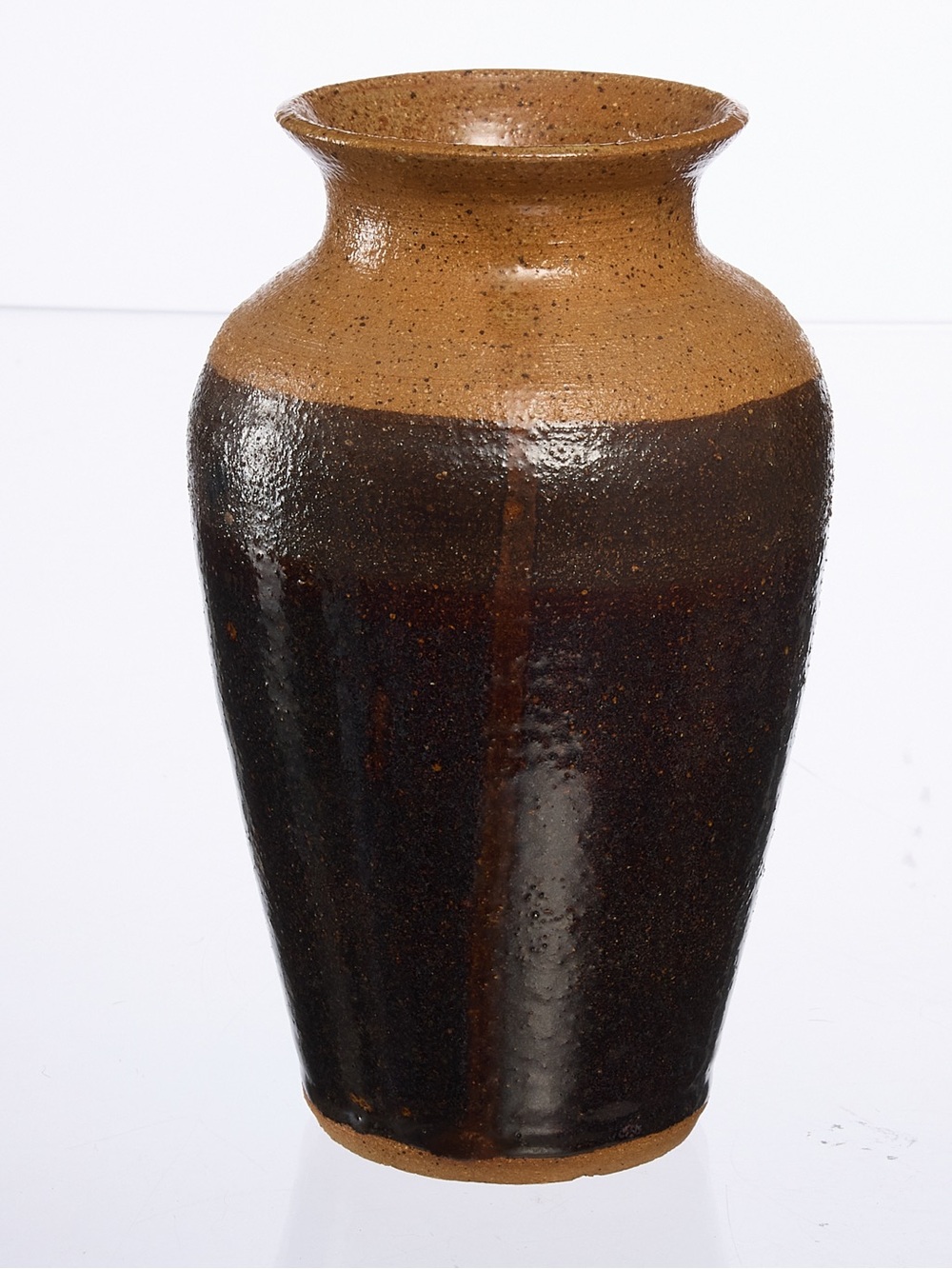 Vintage Handmade Two-Tone Stoneware Vase — Brown & Dark Brown